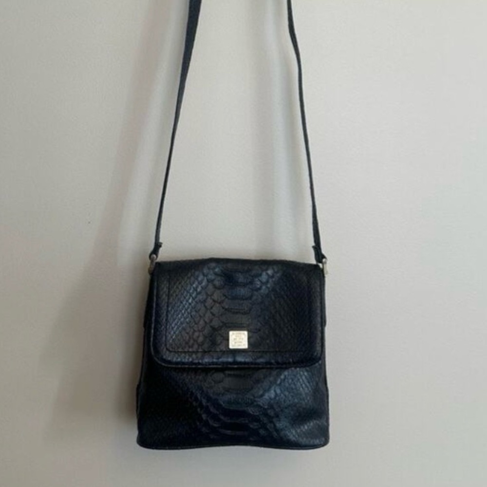 Black Snakeskin Embossed Crossbody Bag Liz Claiborne NYC Purse